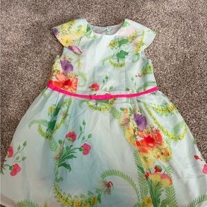 Vibrant Floral Kids Dress with Pink Trim